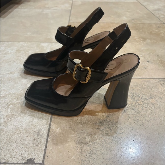 Sam Edelman- Jildie. Black Patent Leather Slingback Heels - Picture 4 of 4